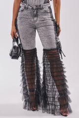TICKED AND TIED LACE DETAIL FLARE DENIM