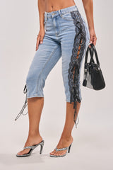 LOTS OF LOVE TO GIVE DENIM CAPRI WITH LACE