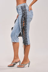 LOTS OF LOVE TO GIVE DENIM CAPRI WITH LACE