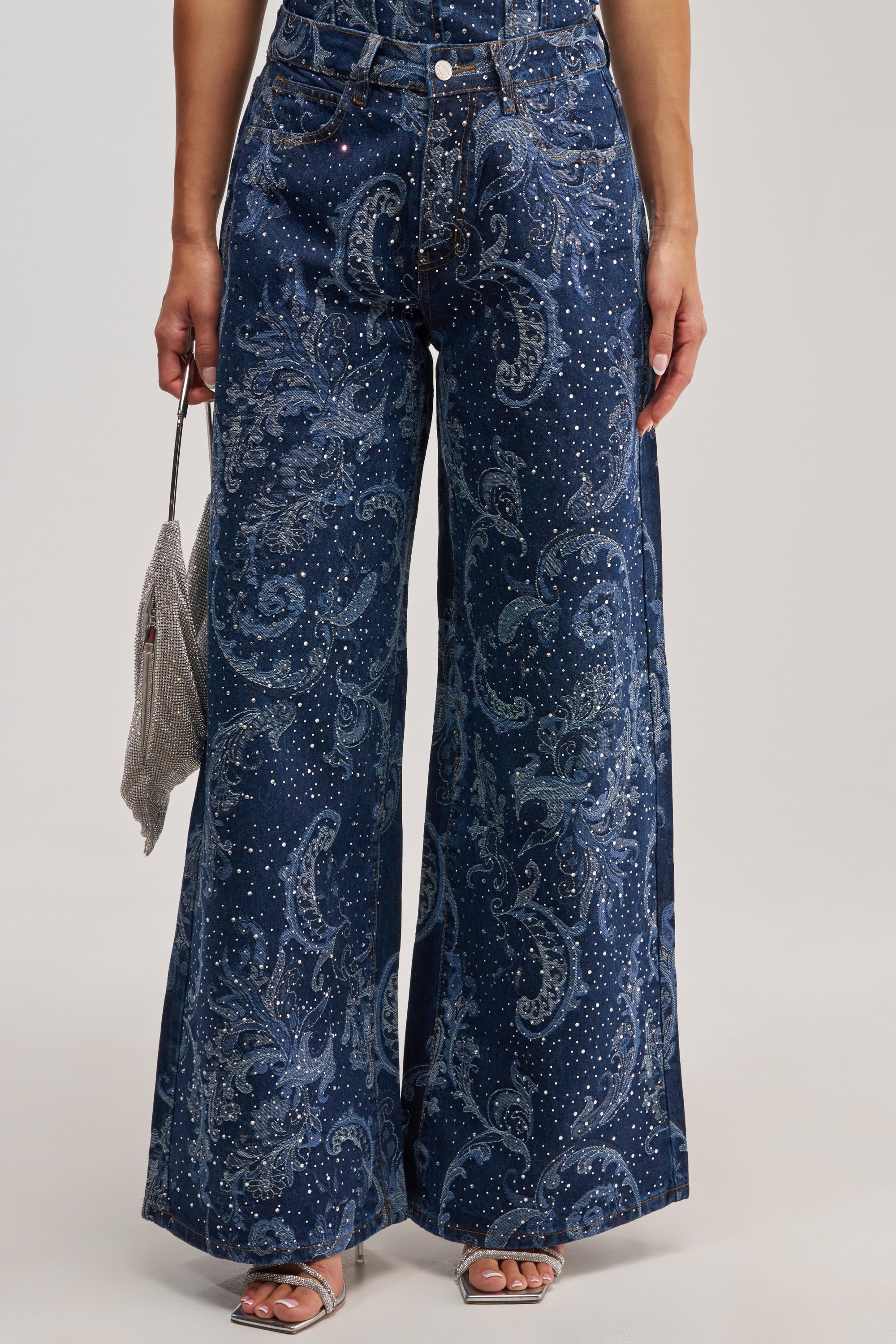 ELEVATED WIDE LEG DENIM WITH RHINESTONES