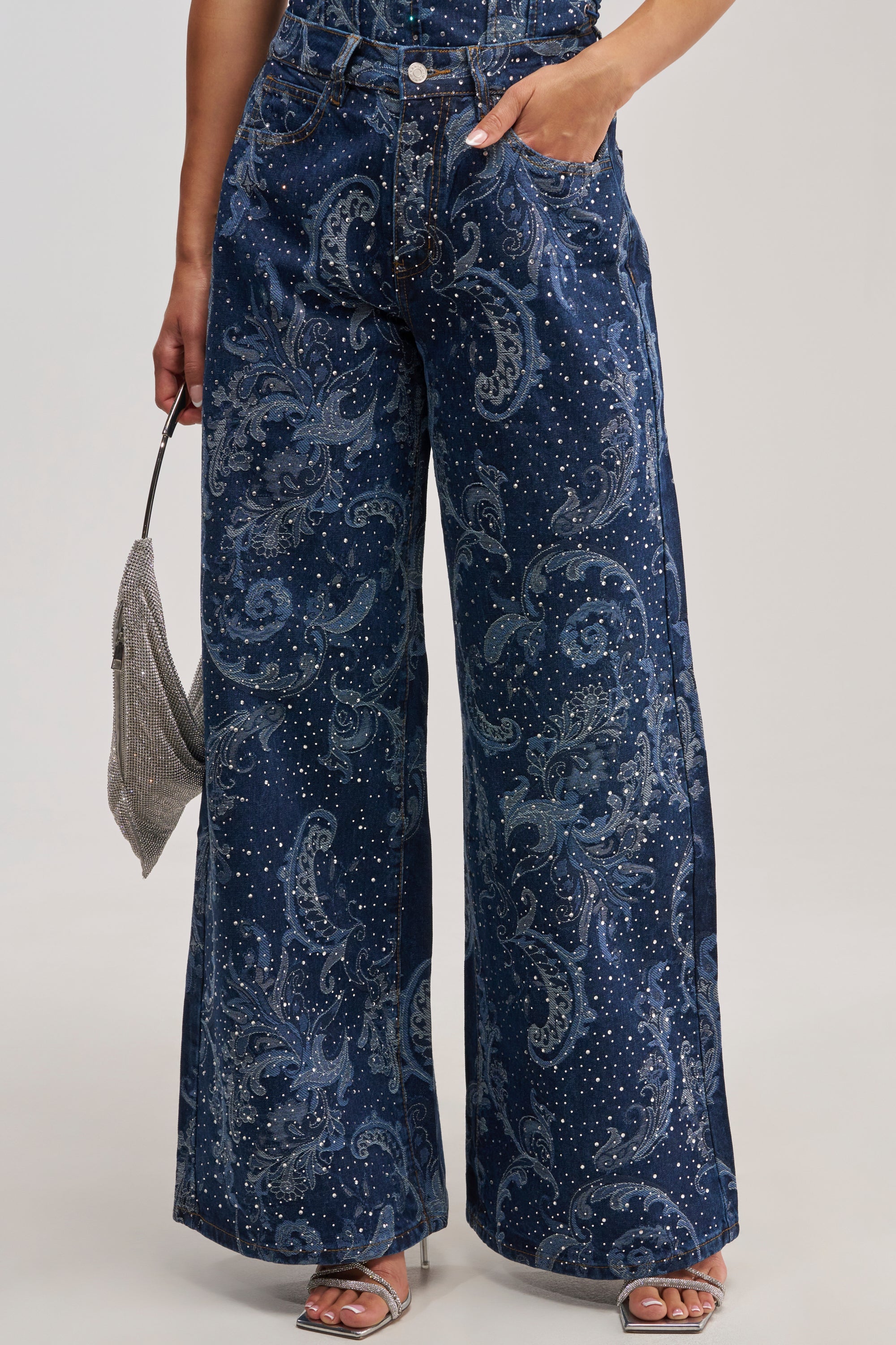 ELEVATED WIDE LEG DENIM WITH RHINESTONES