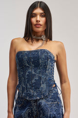 ELEVATED DENIM CORSET WITH RHINESTONES