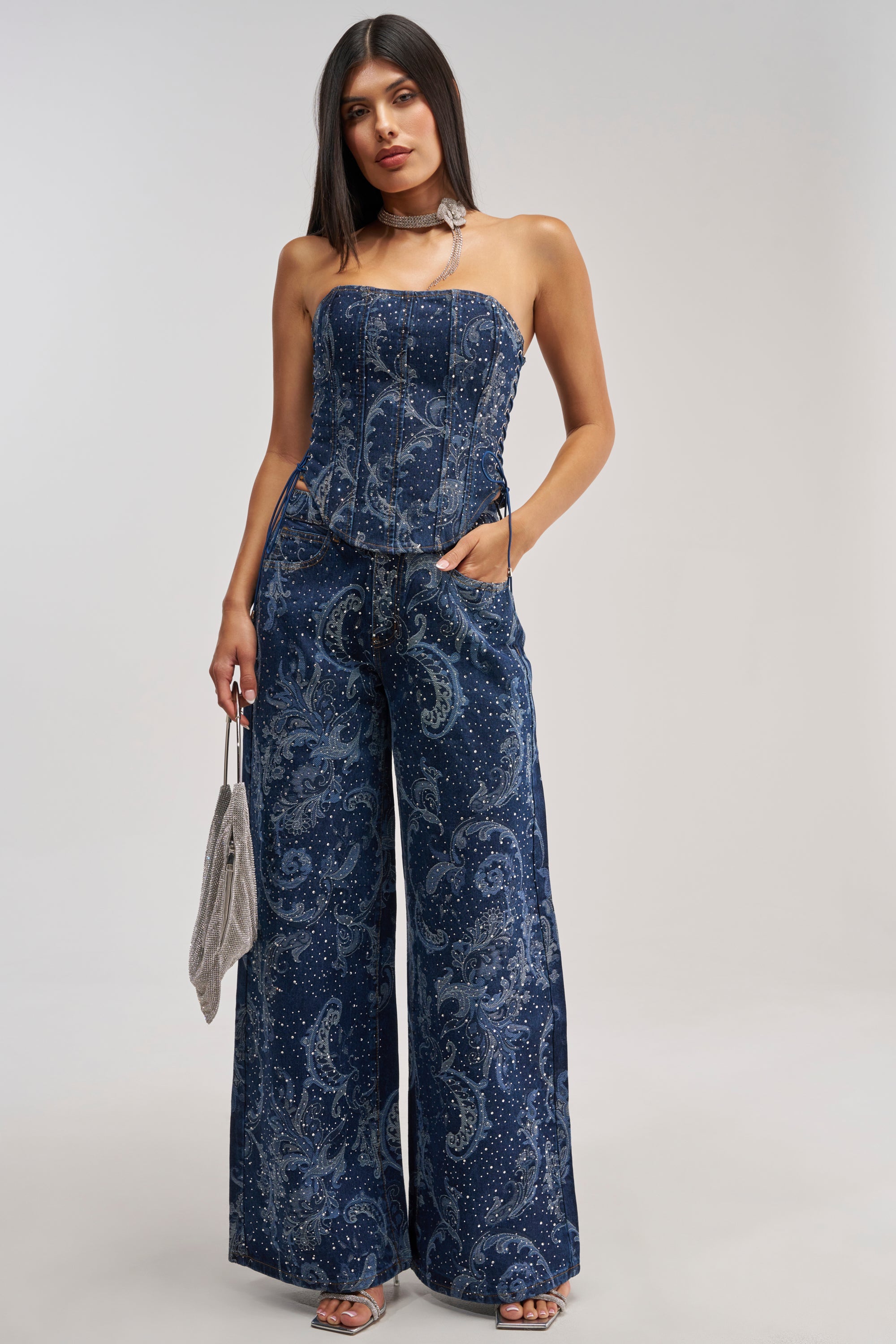 ELEVATED DENIM CORSET WITH RHINESTONES