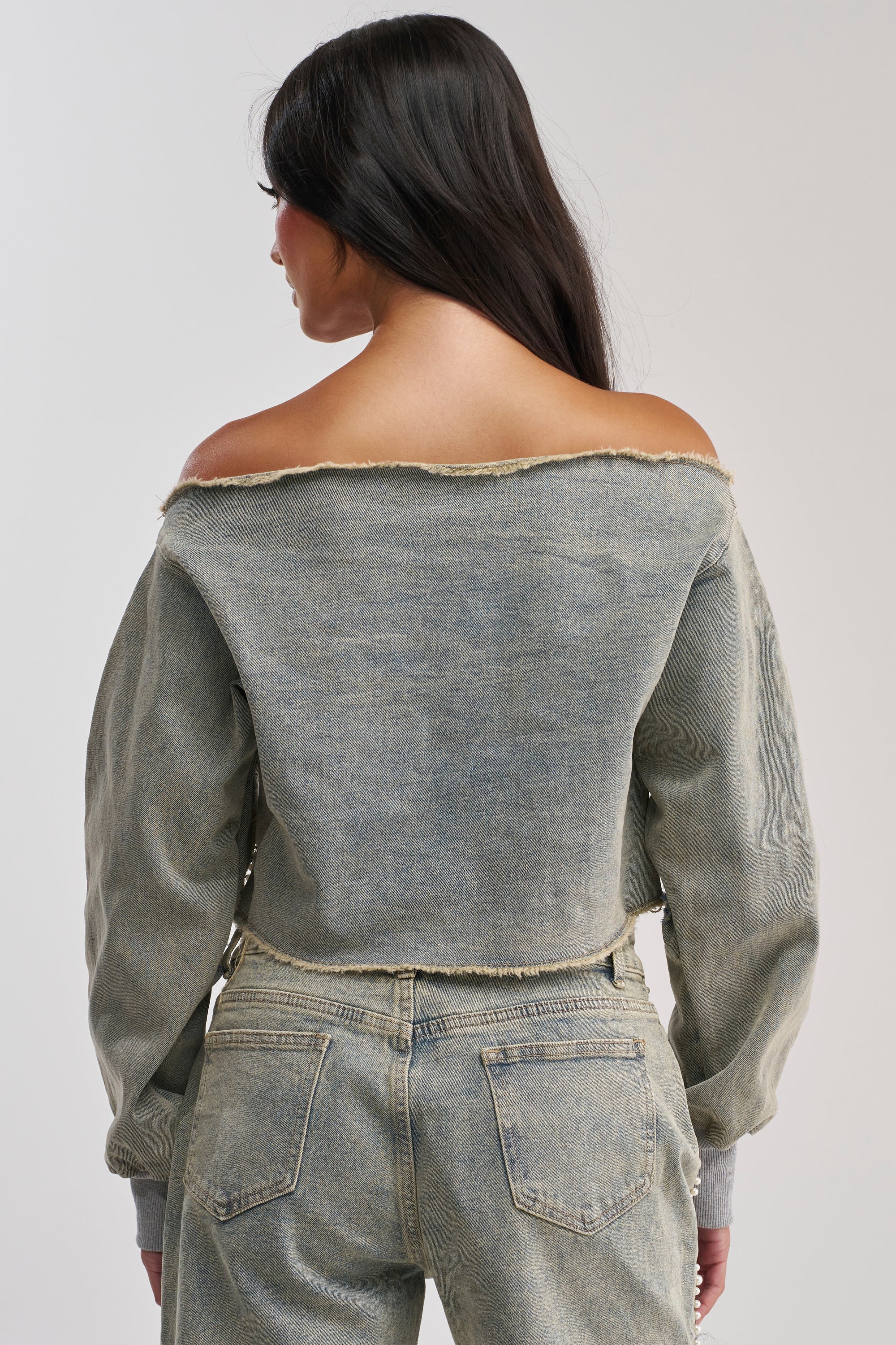 PATCHED UP BROCADE DENIM SWEATSHIRT
