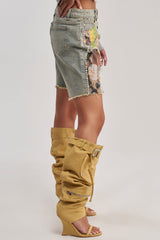 PATCHED UP LOW RISE BROCADE BERMUDA