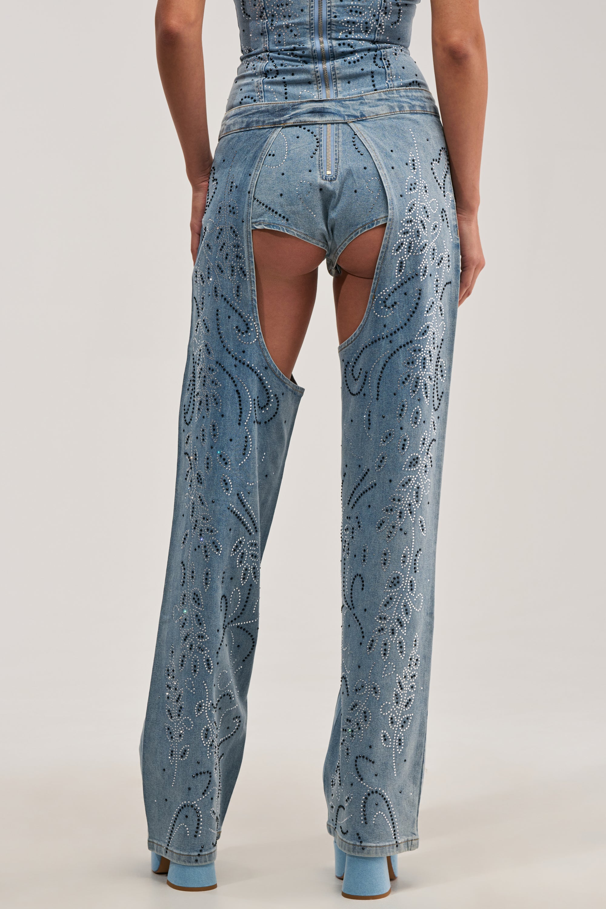 COWGIRL NIGHTS RHINESTONE DENIM CHAPS