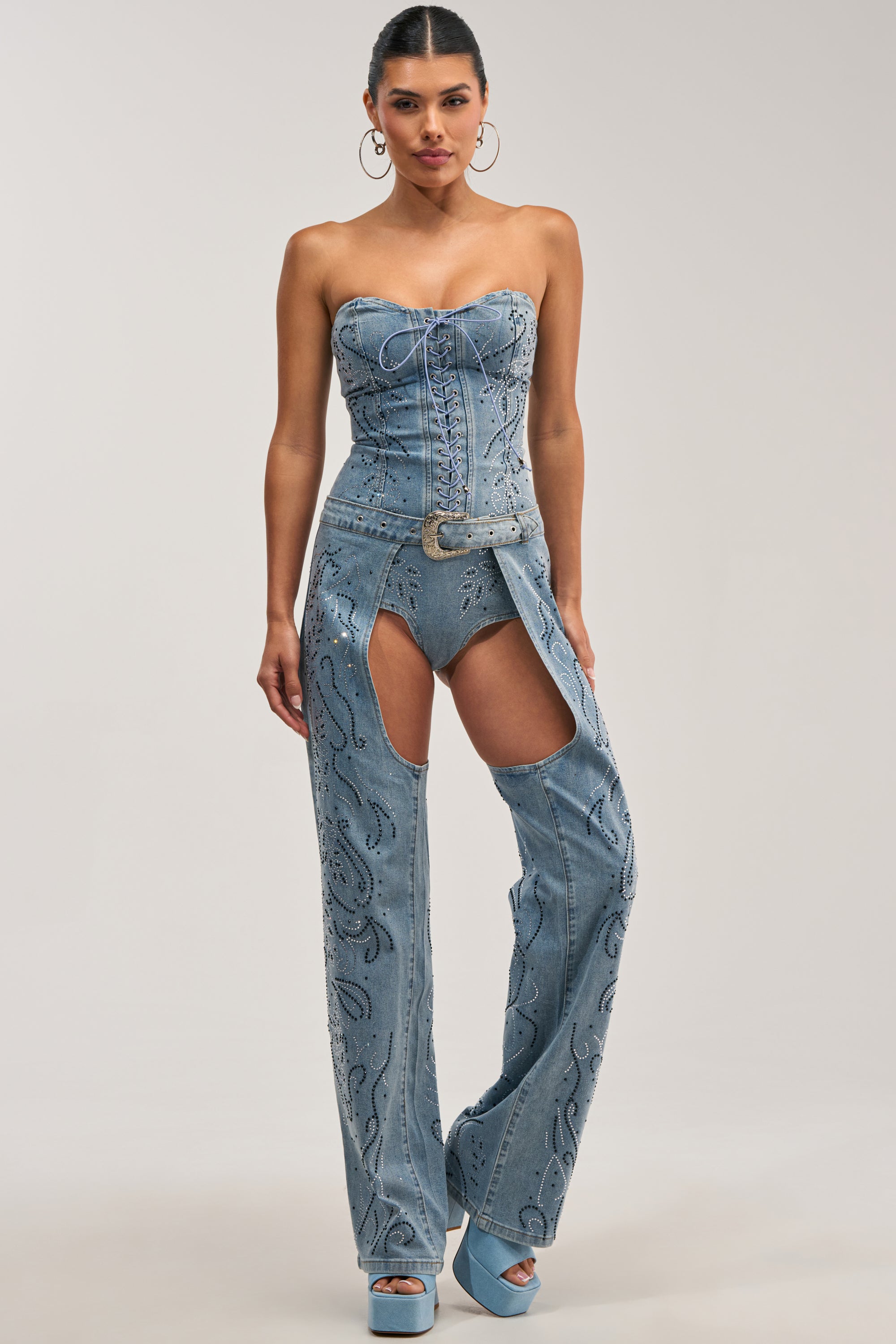 COWGIRL NIGHTS RHINESTONE DENIM CHAPS