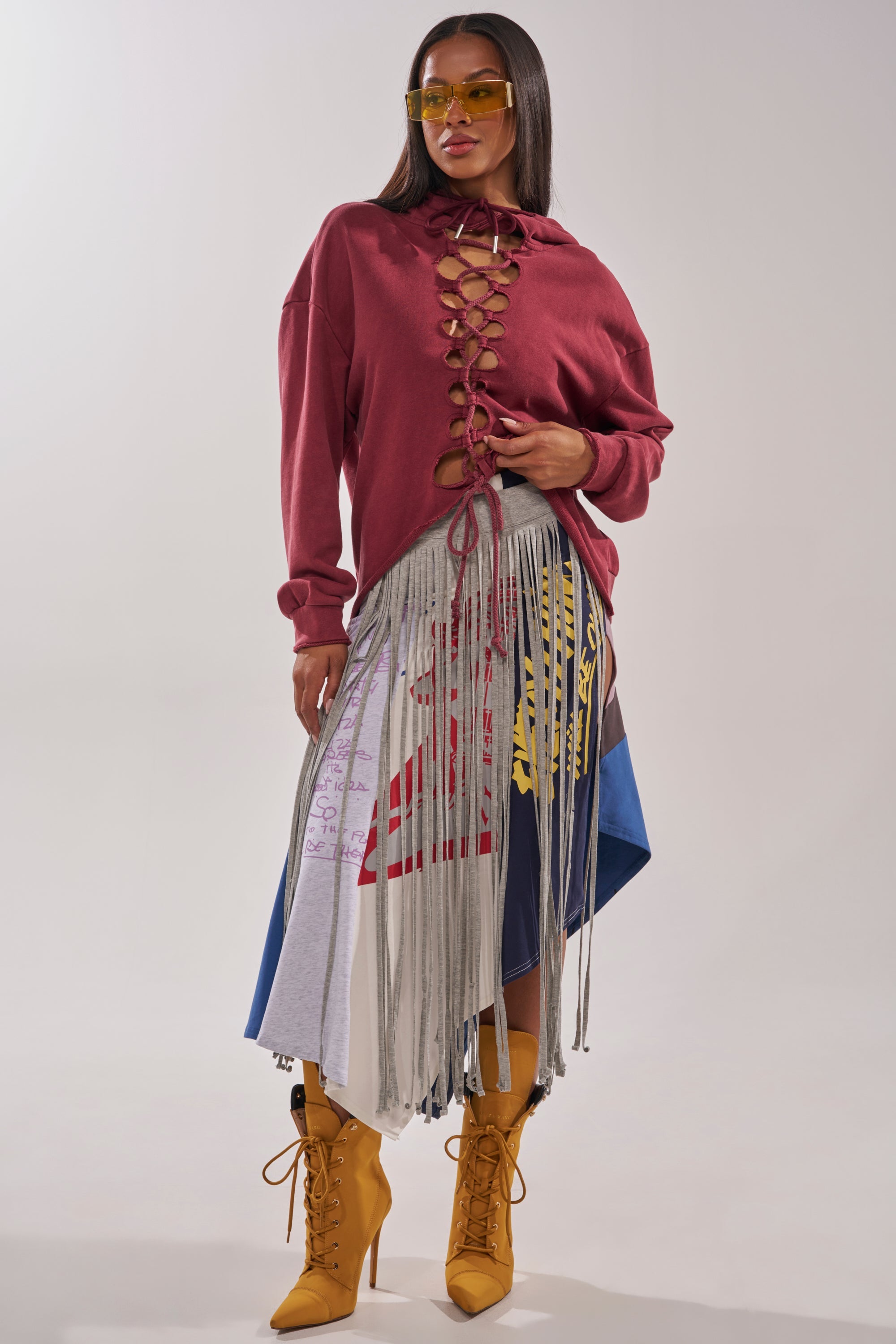 STRESSED AND DISTRESSED MIDI SKIRT