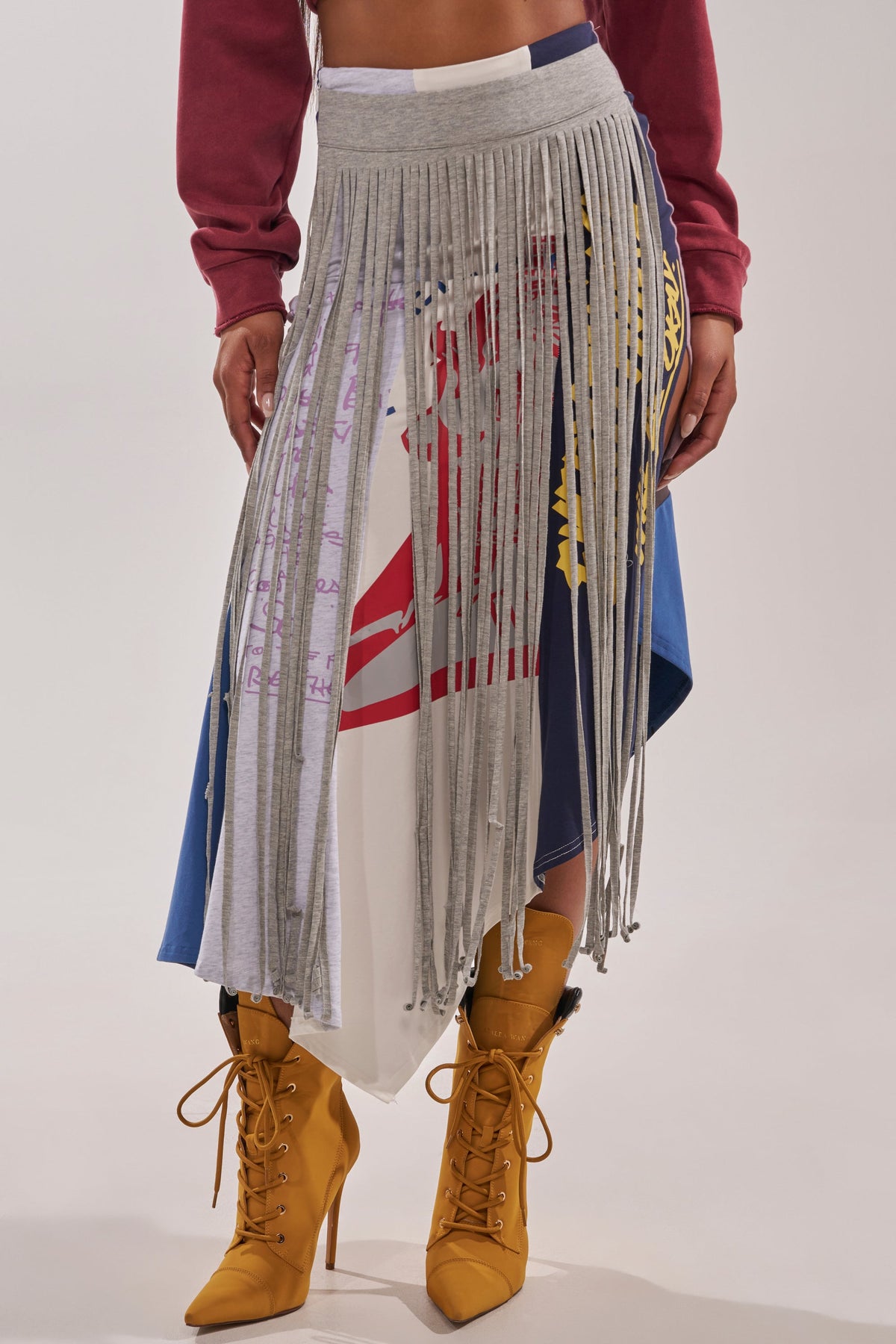 STRESSED AND DISTRESSED MIDI SKIRT