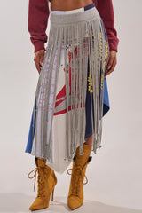 STRESSED AND DISTRESSED MIDI SKIRT