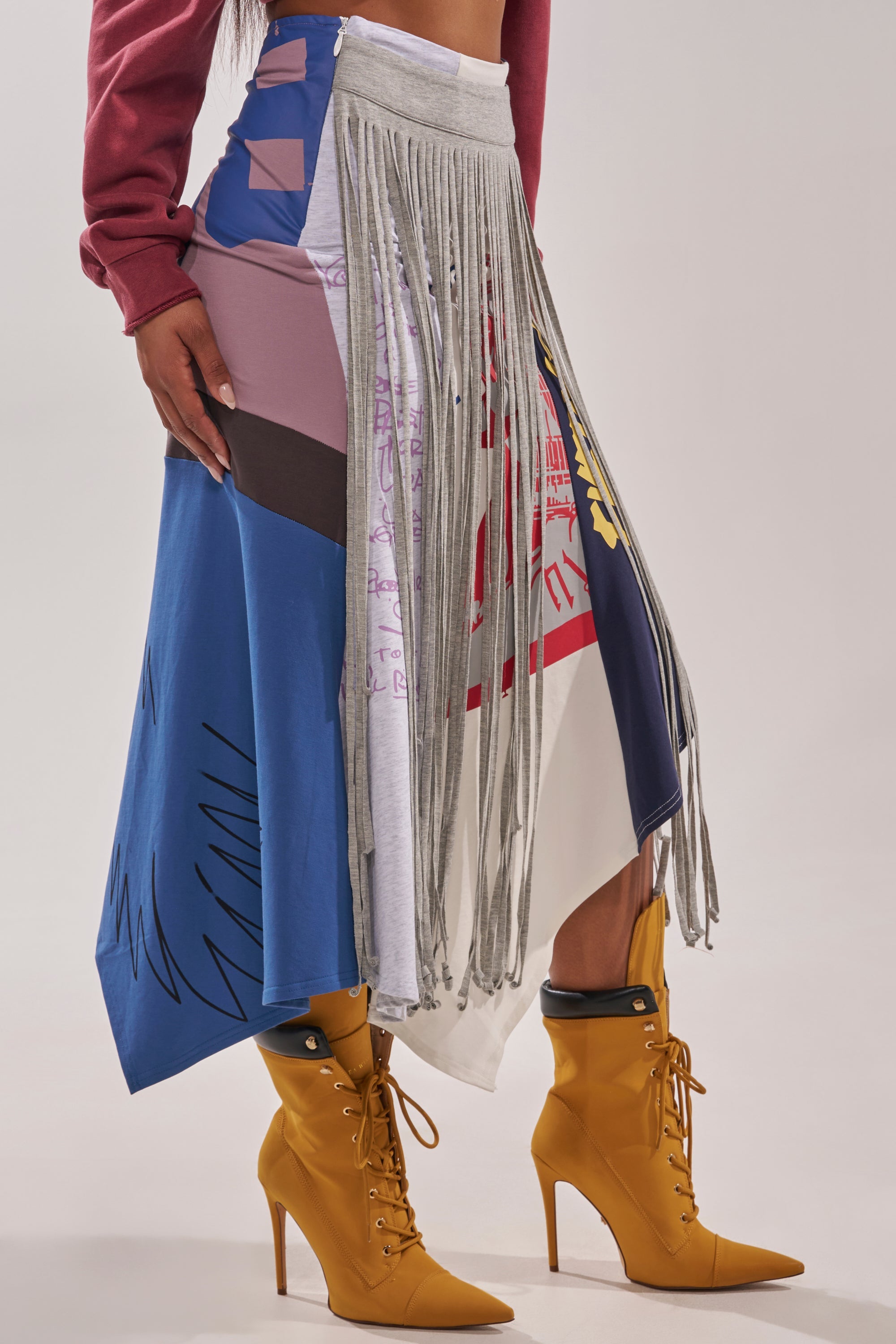 STRESSED AND DISTRESSED MIDI SKIRT