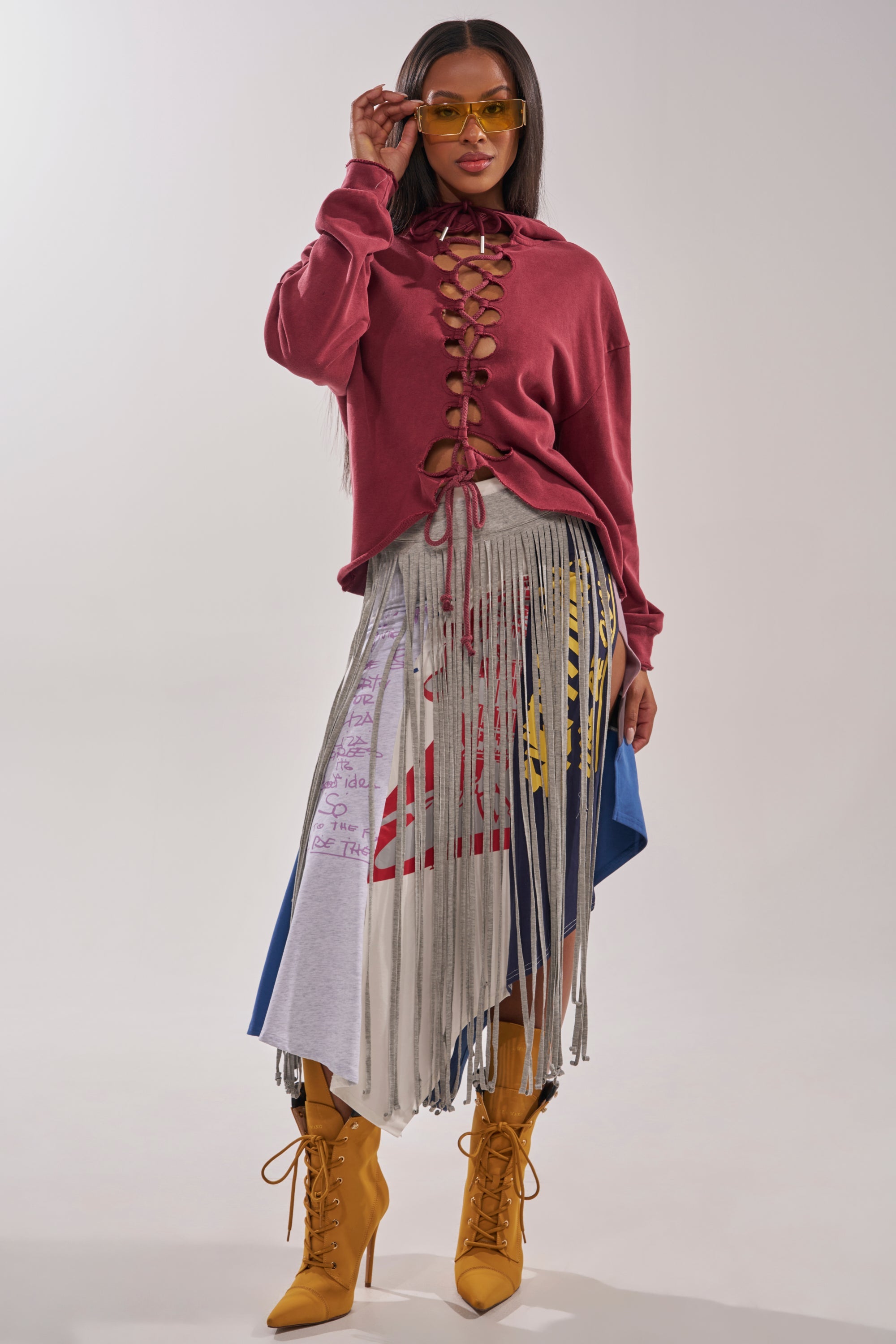 STRESSED AND DISTRESSED MIDI SKIRT