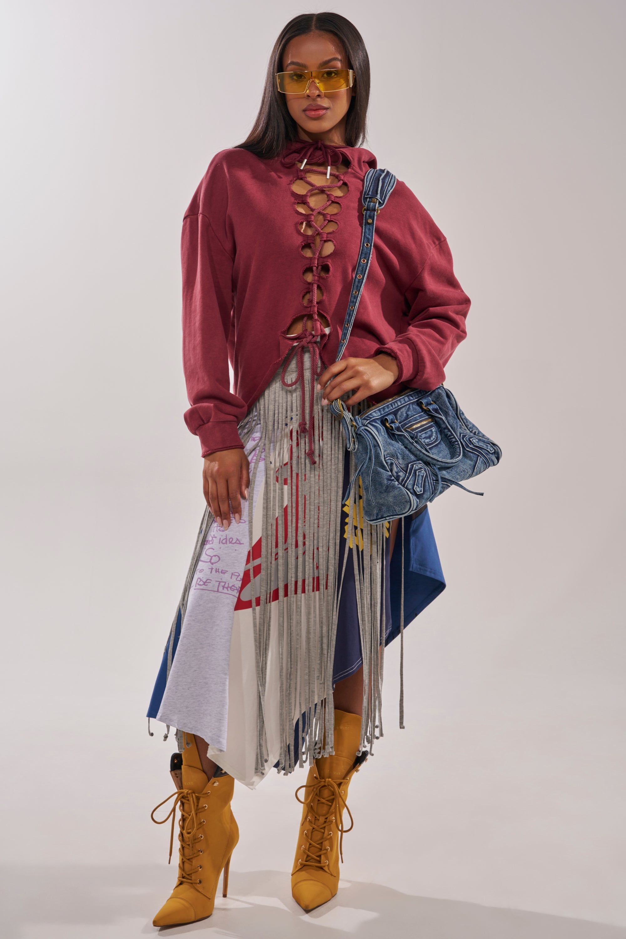 STRESSED AND DISTRESSED MIDI SKIRT