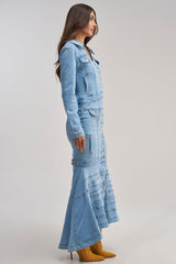 TRAPEZE BUTTON DOWN DENIM MAXI DRESS