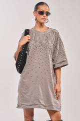 IN MY ELEMENT RHINESTONE TEE SHIRT MINI DRESS