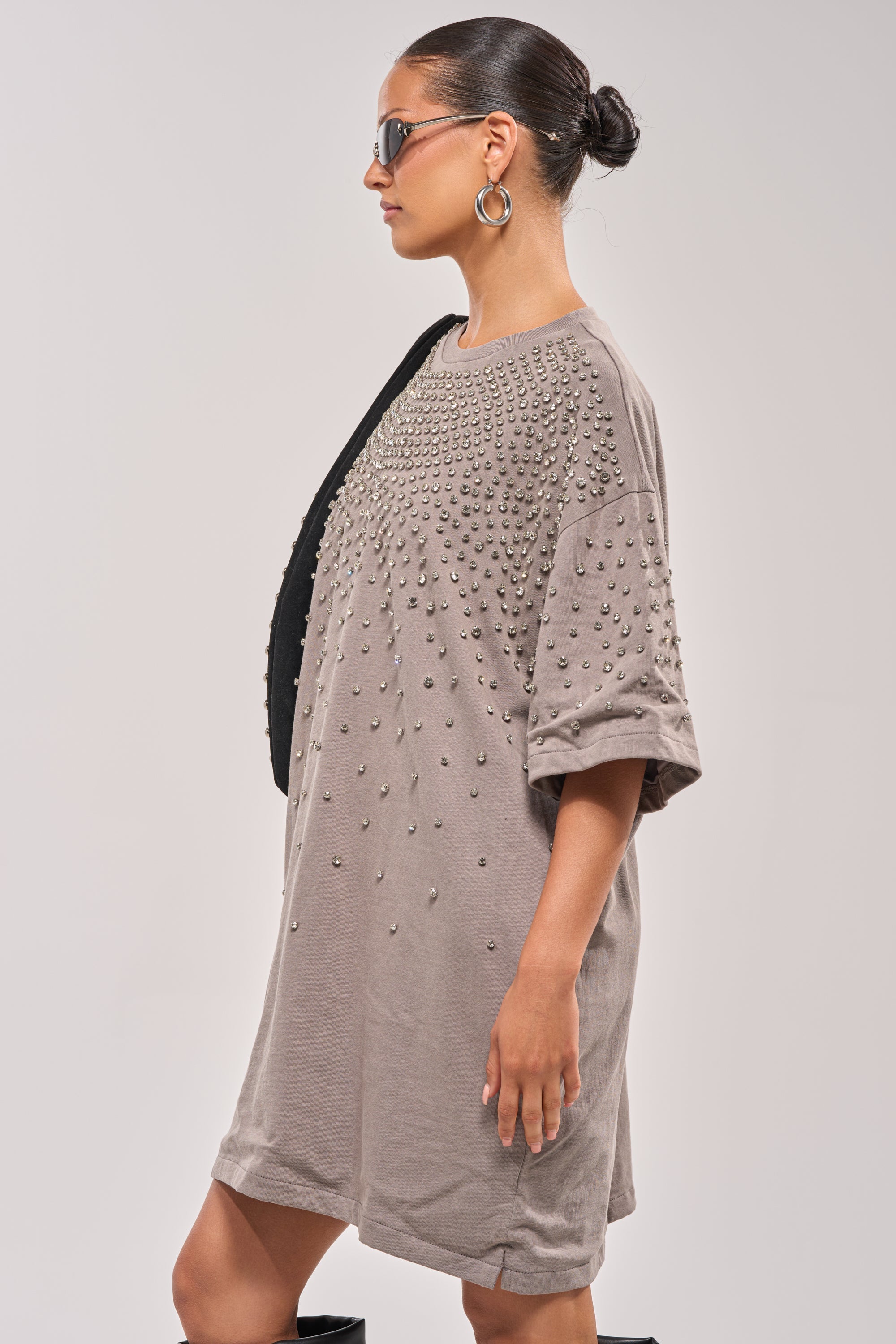 IN MY ELEMENT RHINESTONE TEE SHIRT MINI DRESS