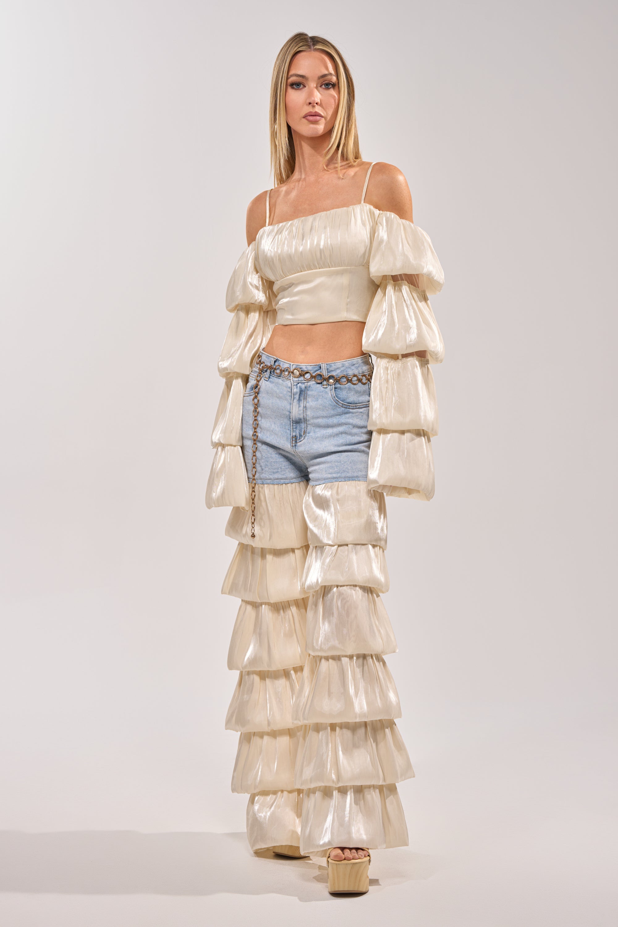 BOUNCIN AROUND DENIM RUFFLE PANT