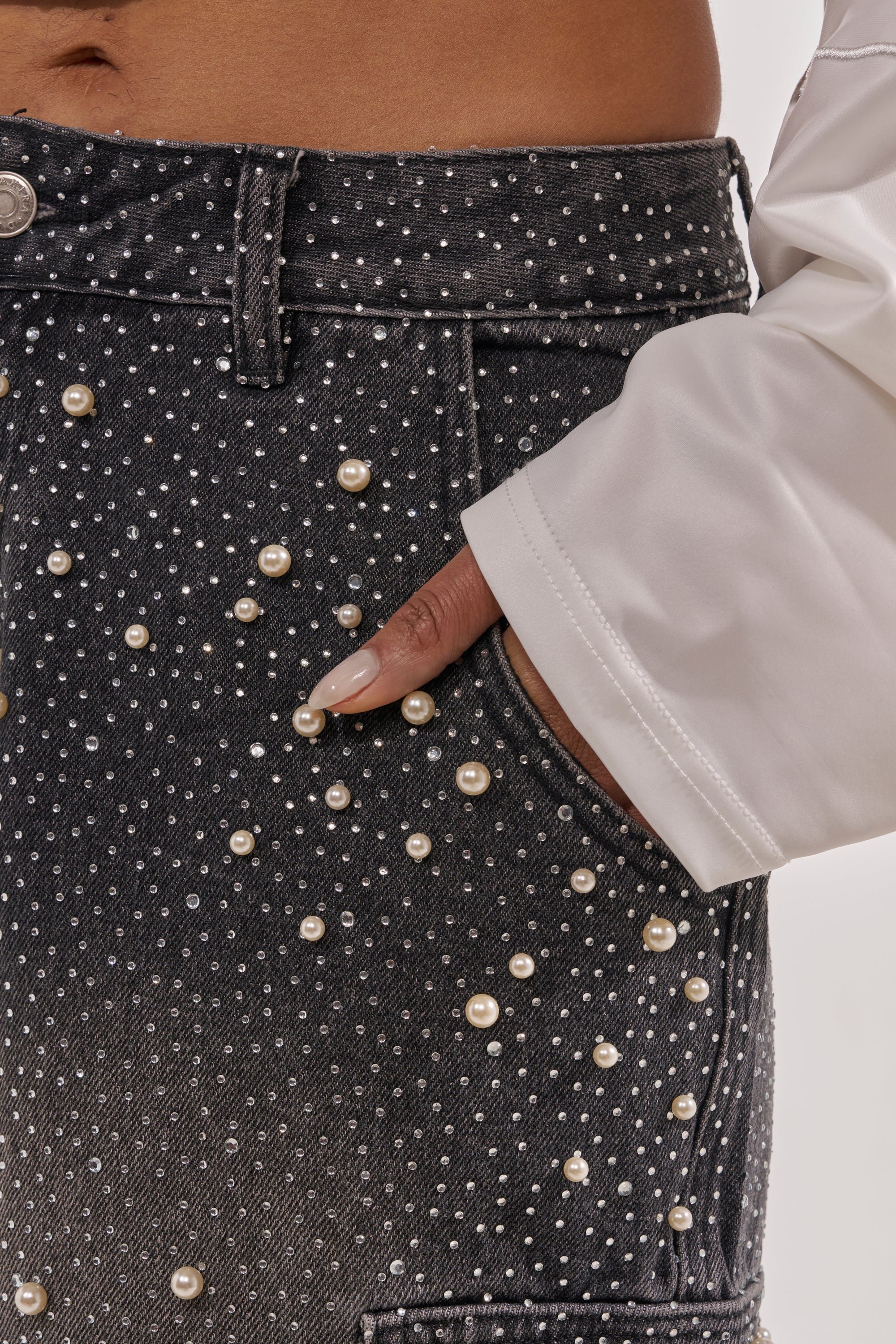 BLINGED OUT CARGO SHORTS IN BLACK