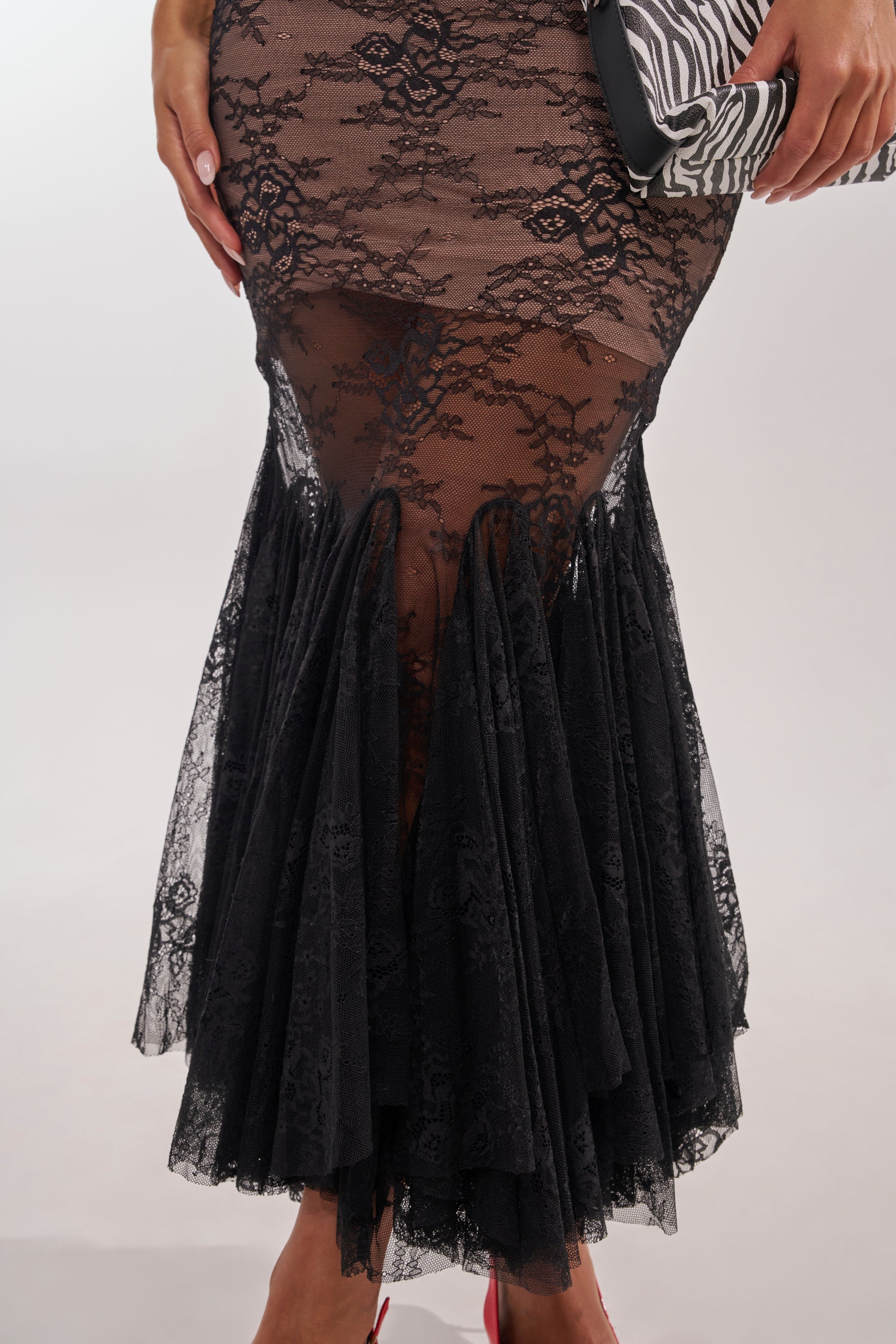 LAYUP LACE JERSEY MIDI DRESS IN BLACK