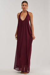 RAMONA PLEATED MAXI DRESS IN BURGUNDY