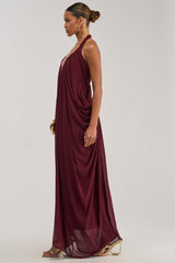 RAMONA PLEATED MAXI DRESS IN BURGUNDY
