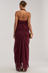 RAMONA PLEATED MAXI DRESS IN BURGUNDY