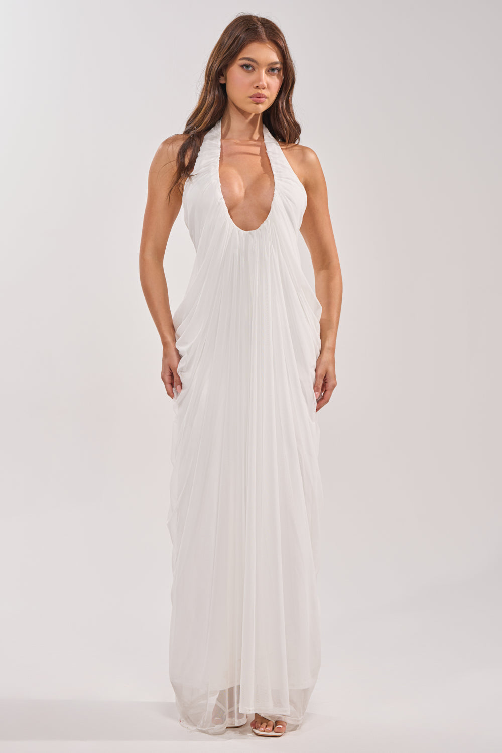 RAMONA PLEATED MAXI DRESS IN WHITE