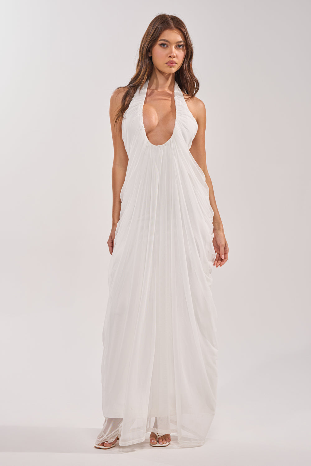 RAMONA PLEATED MAXI DRESS IN WHITE