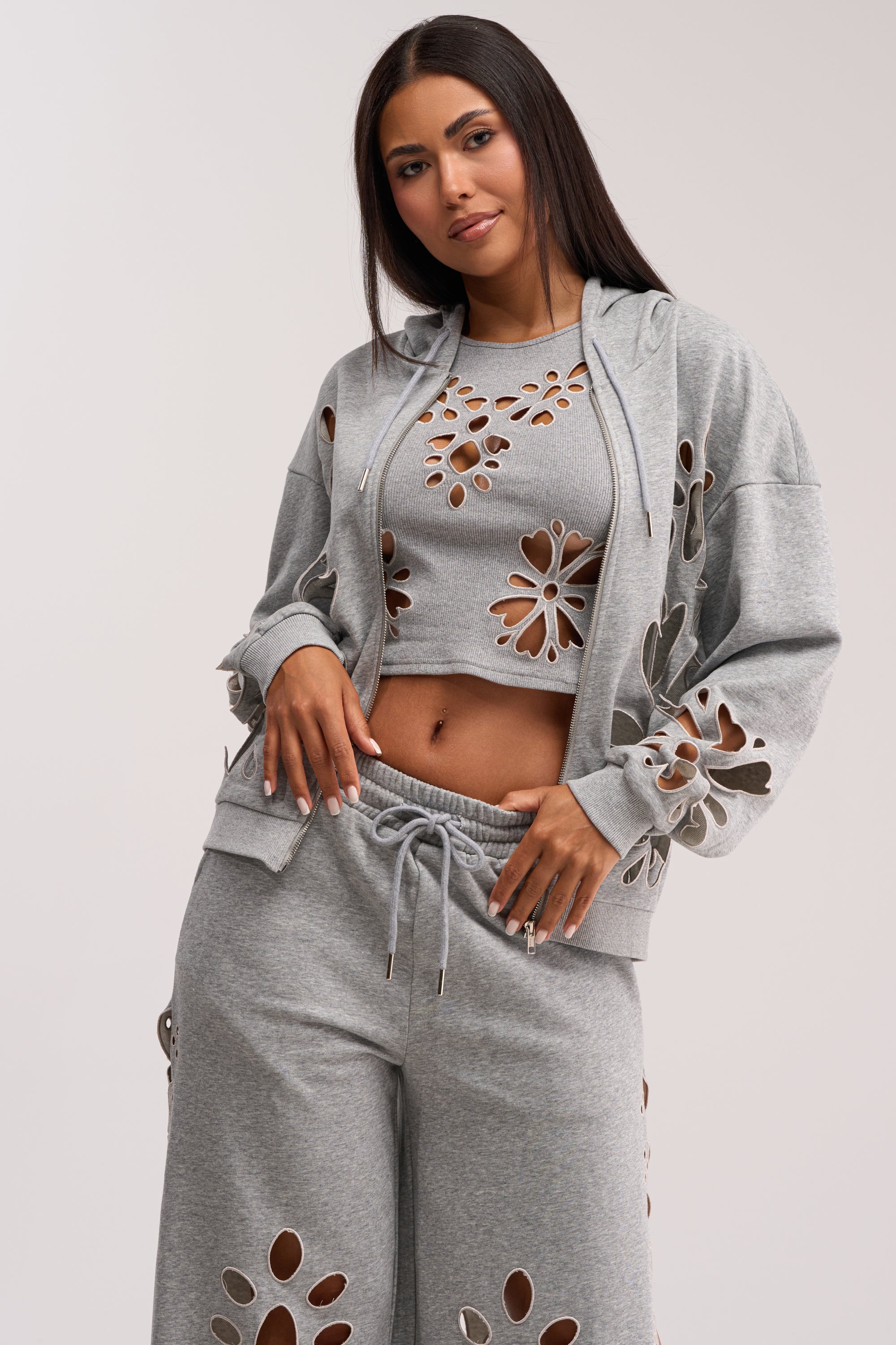 GIRLY POP CUTOUT ZIP UP SWEATSHIRT