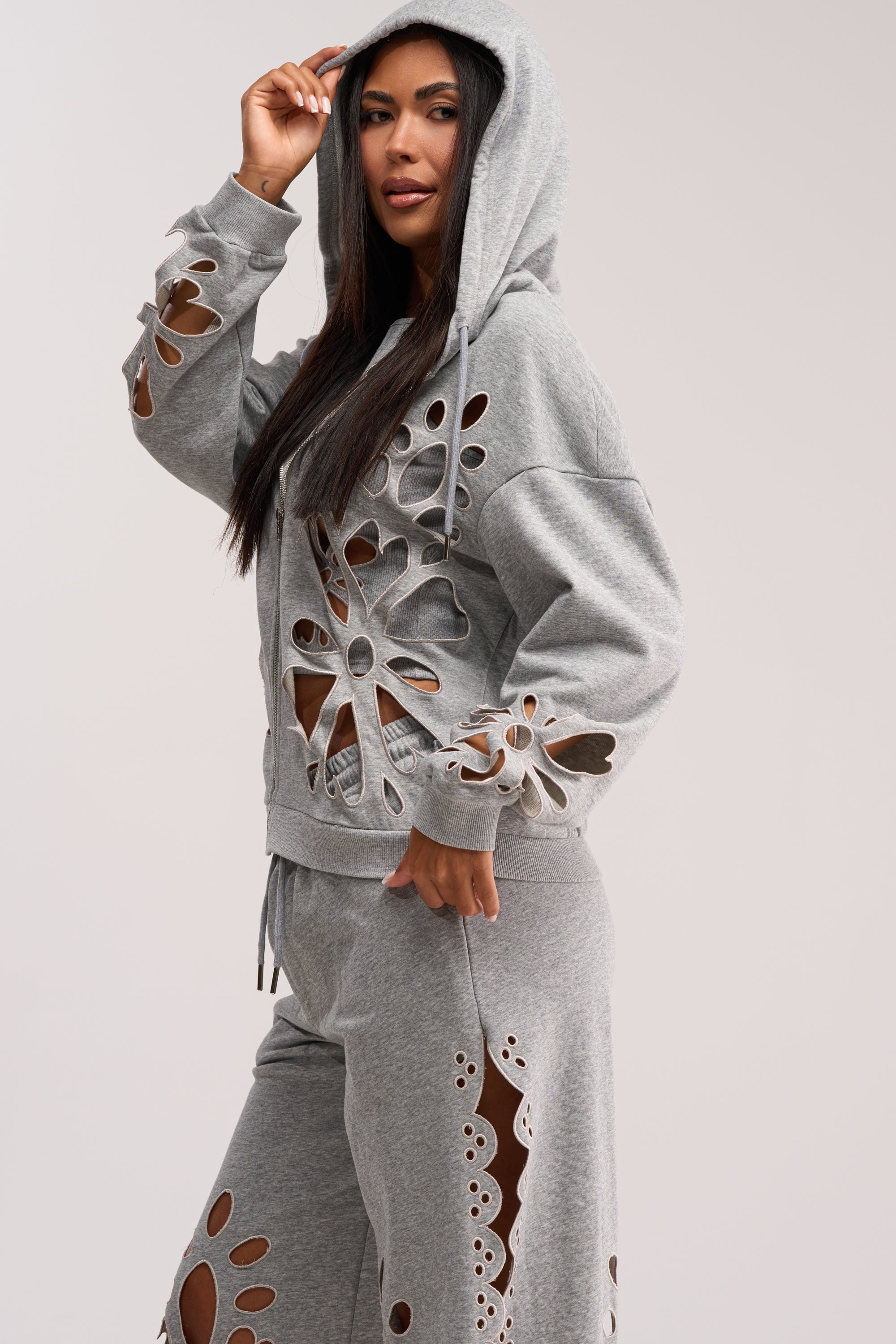 GIRLY POP CUTOUT ZIP UP SWEATSHIRT
