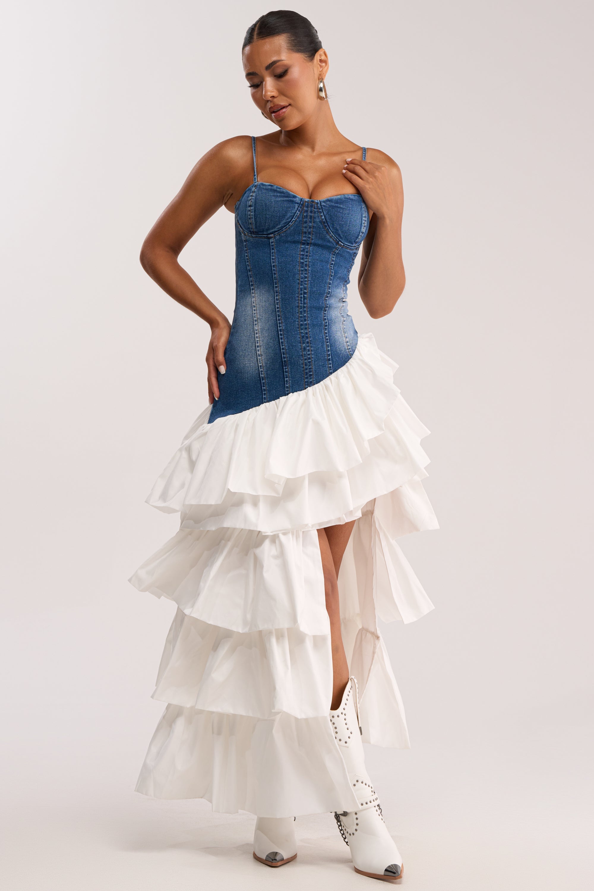 WEB CRUSH MAXI DRESS IN DARK DENIM