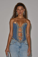 LUX LIFE CORSET IN LIGHT BLUE DENIM
