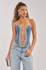 LUX LIFE CORSET IN LIGHT BLUE DENIM