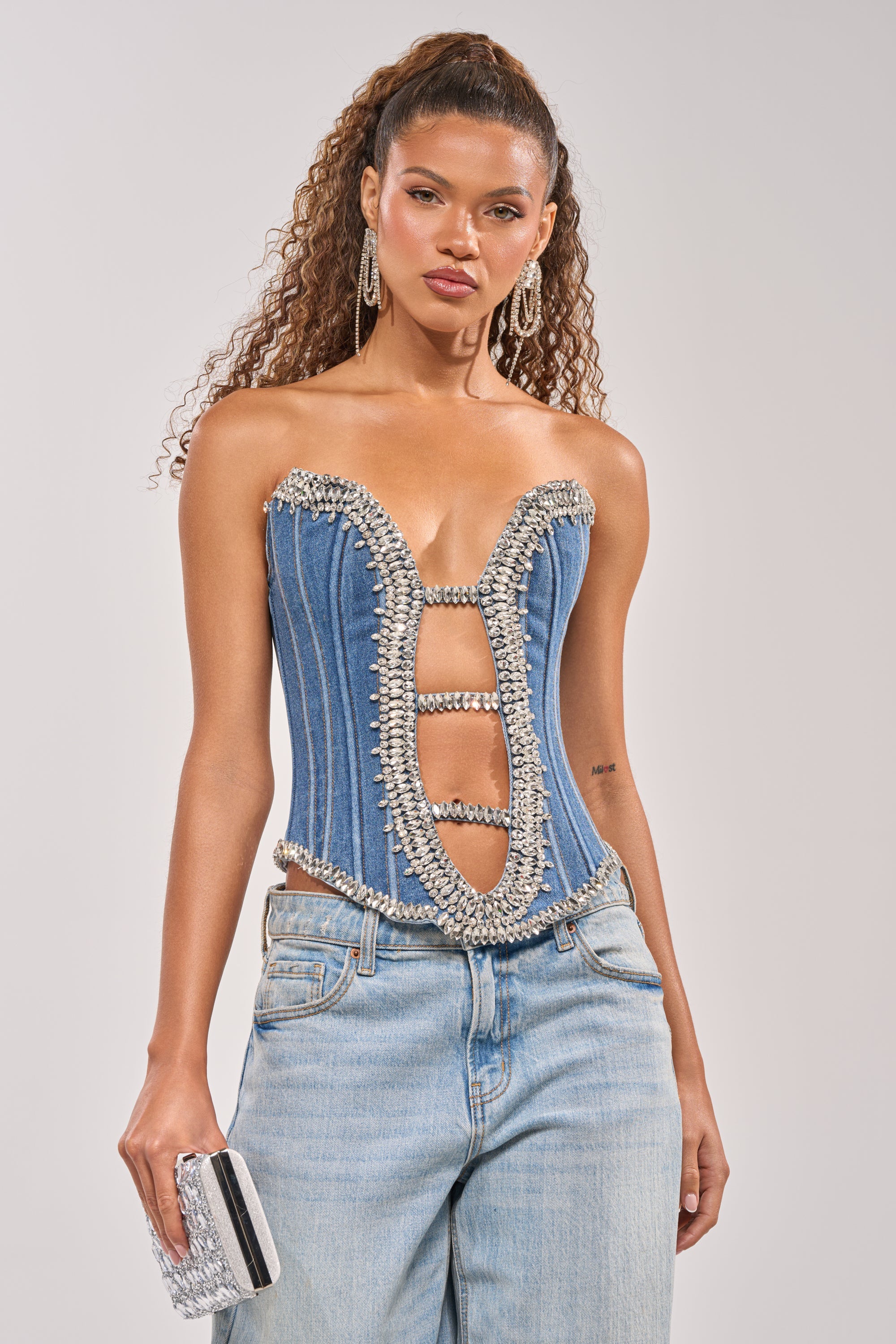 LUX LIFE CORSET IN LIGHT BLUE DENIM