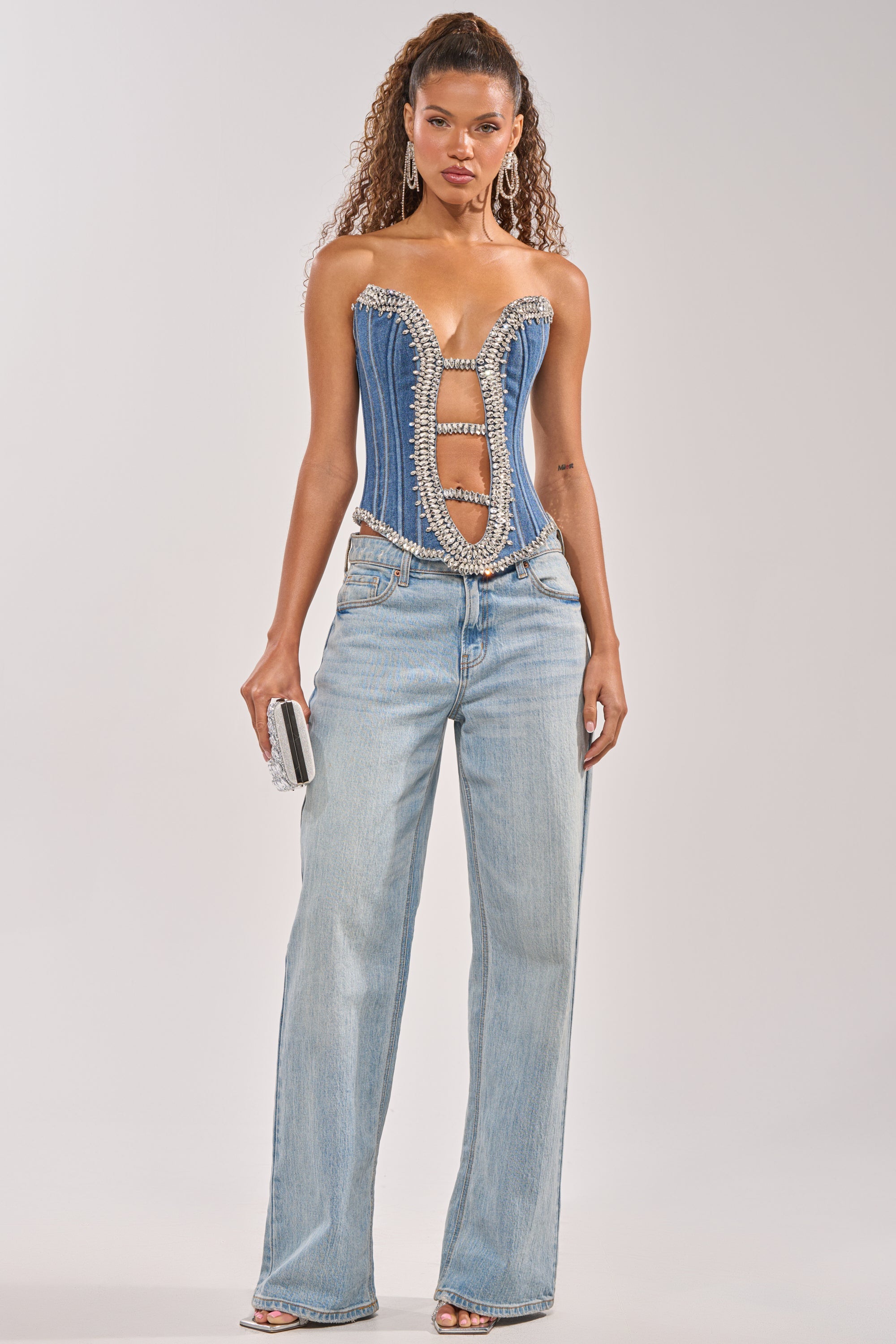 LUX LIFE CORSET IN LIGHT BLUE DENIM