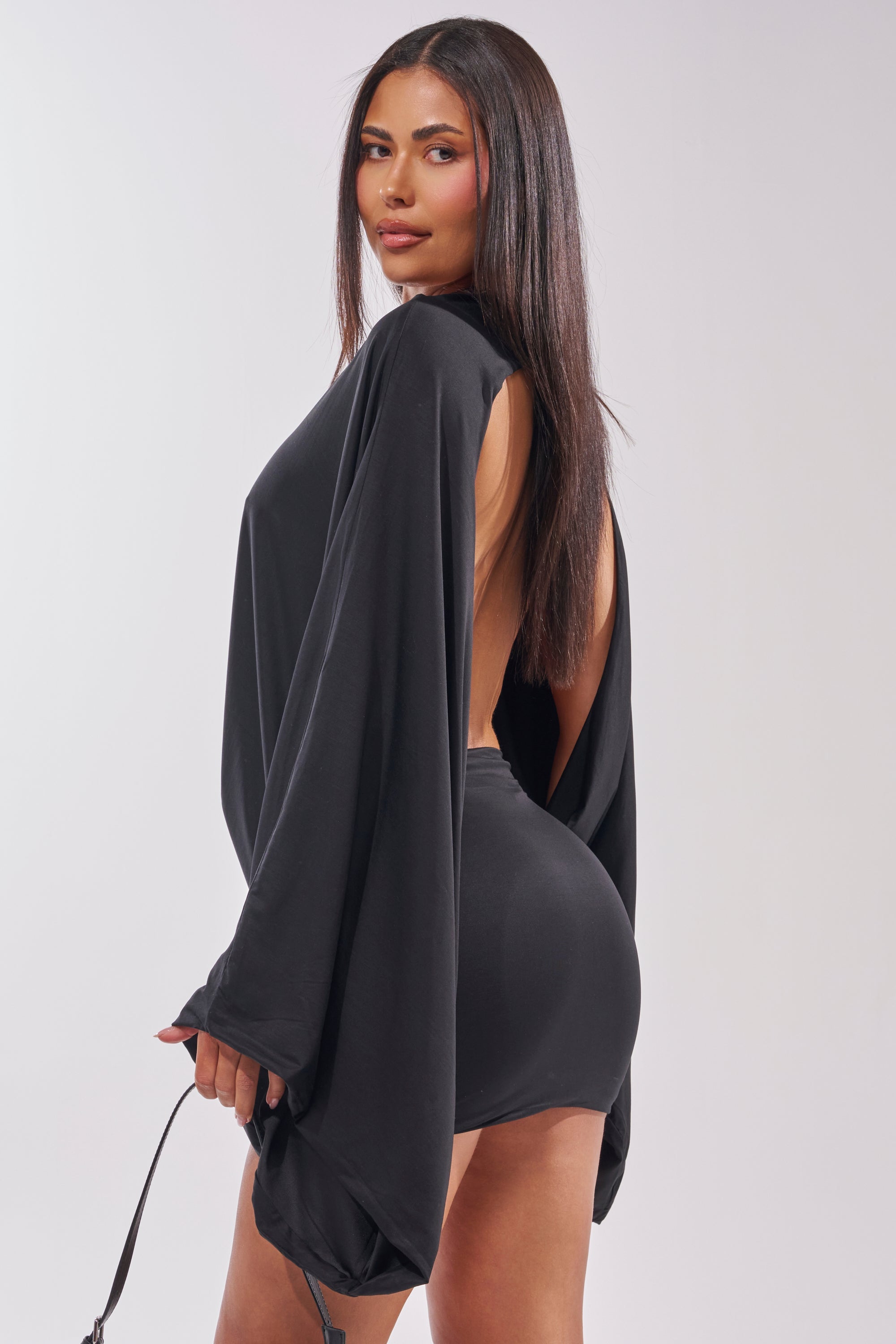 DIANA DRAPED MINI DRESS IN BLACK