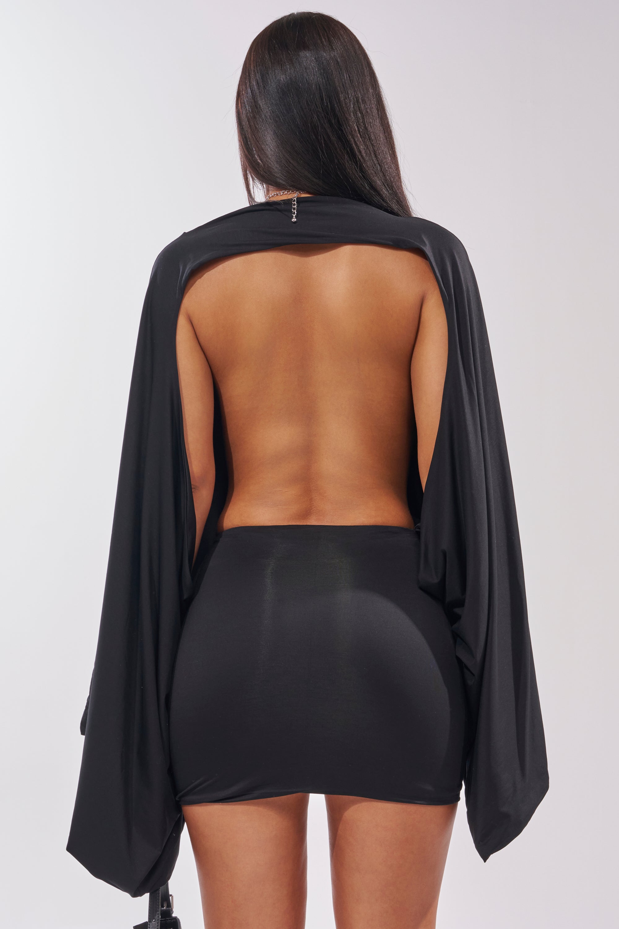 DIANA DRAPED MINI DRESS IN BLACK