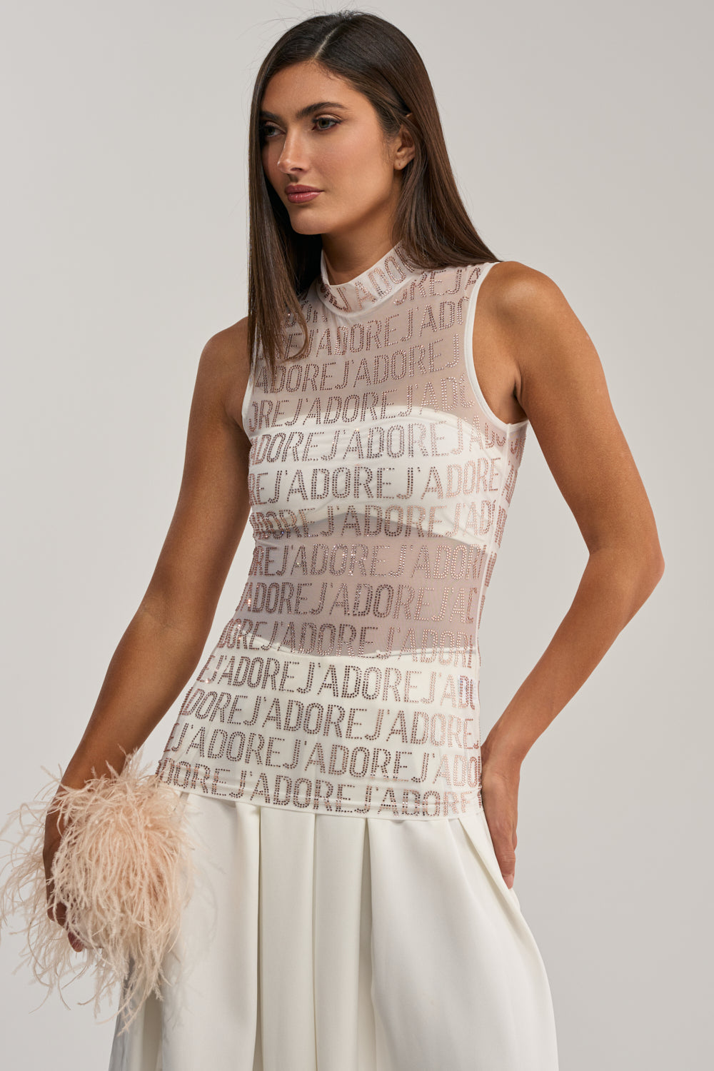 J'ADORE EMBELLISHED MESH TOP IN WHITE