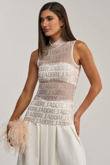J'ADORE EMBELLISHED MESH TOP IN WHITE