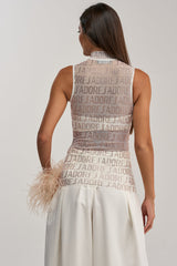J'ADORE EMBELLISHED MESH TOP IN WHITE