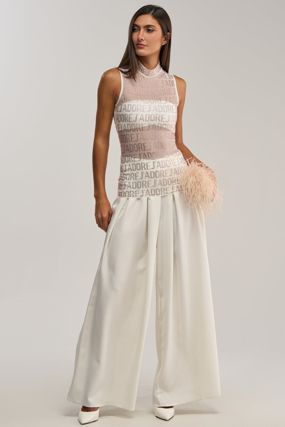J'ADORE EMBELLISHED MESH TOP IN WHITE
