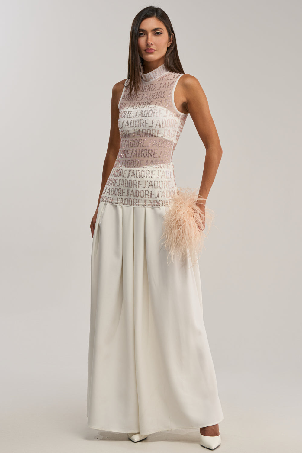 J'ADORE EMBELLISHED MESH TOP IN WHITE