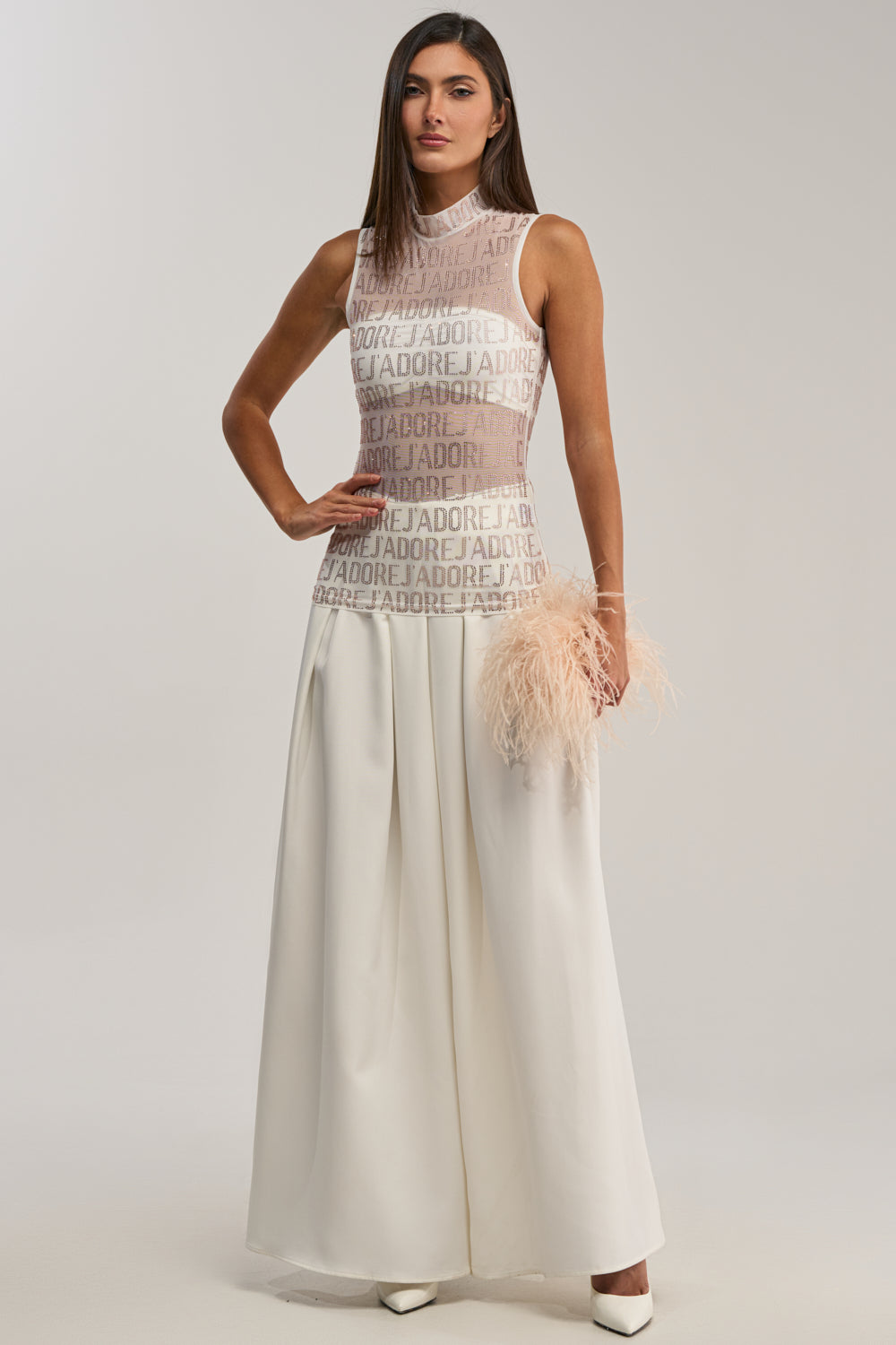 J'ADORE EMBELLISHED MESH TOP IN WHITE
