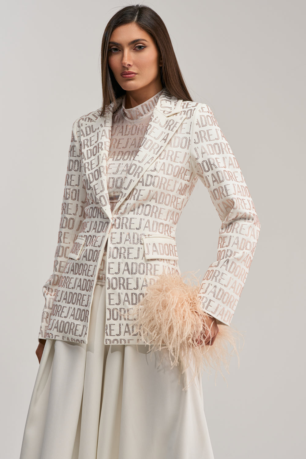 J'ADORE EMBELLISHED BLAZER IN WHITE