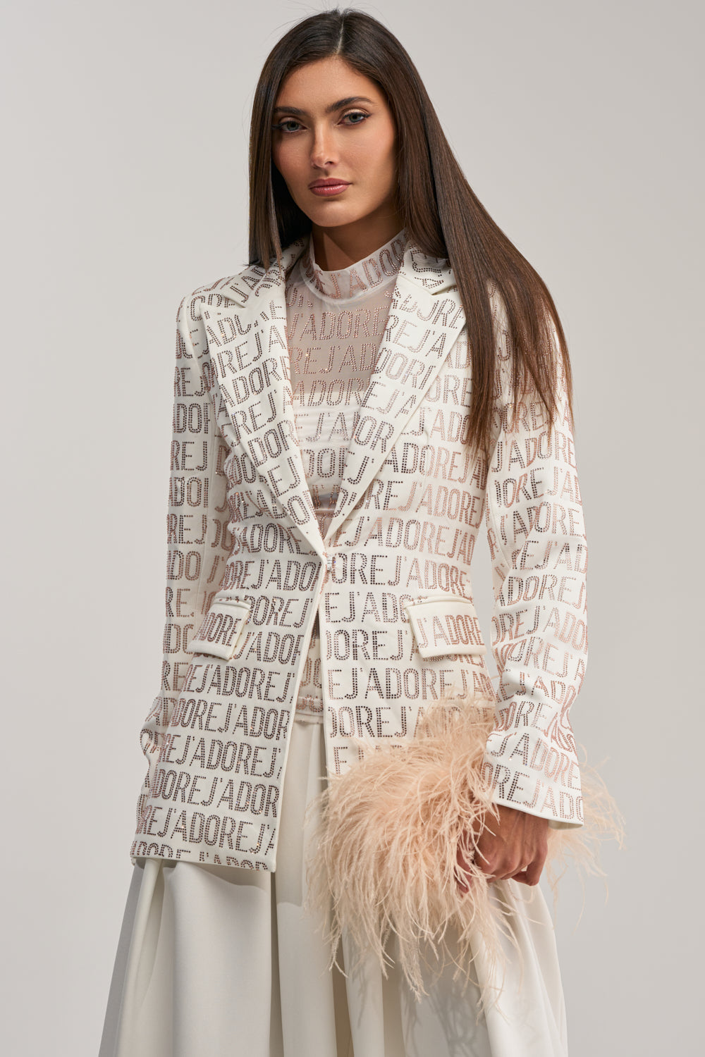 J'ADORE EMBELLISHED BLAZER IN WHITE