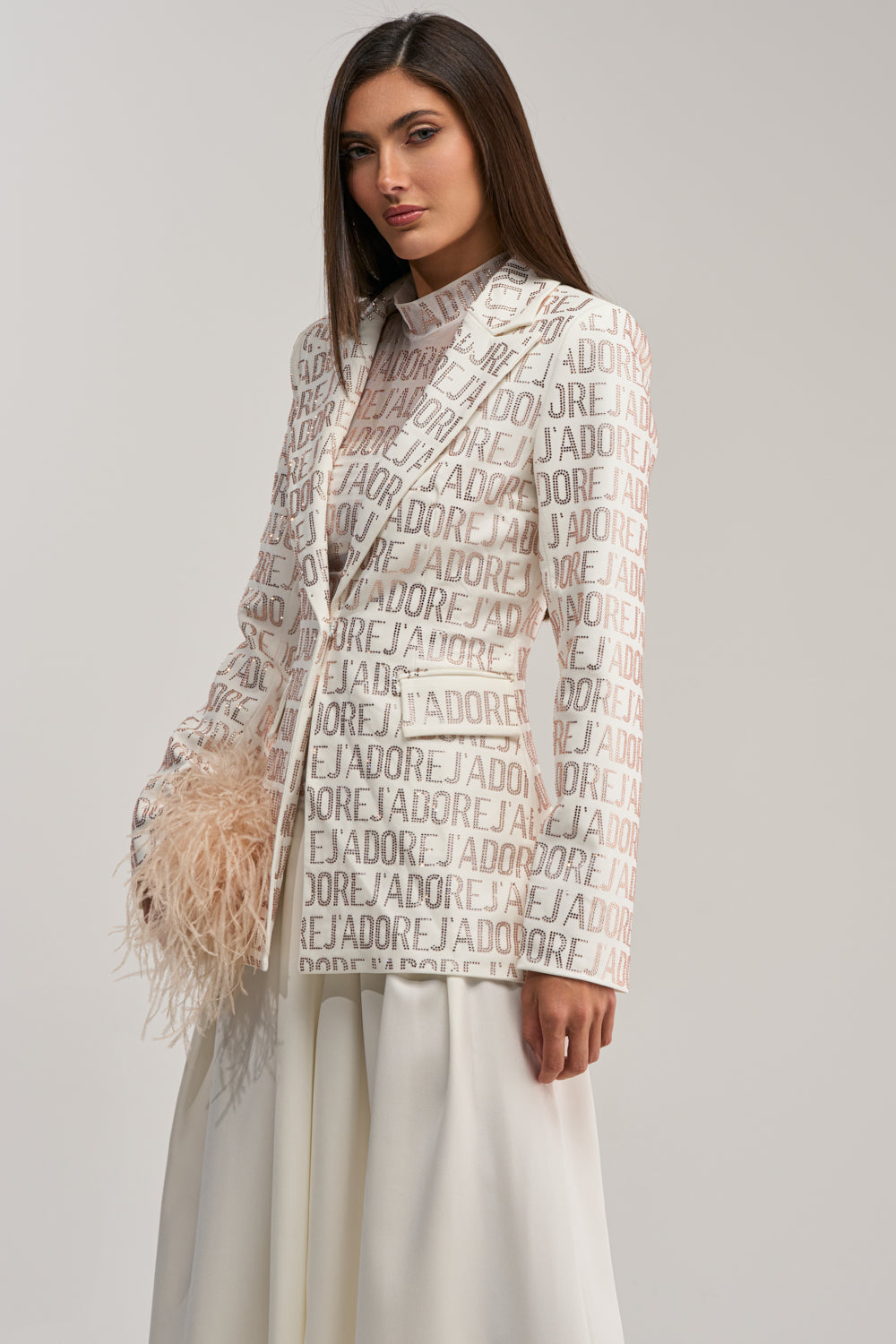 J'ADORE EMBELLISHED BLAZER IN WHITE