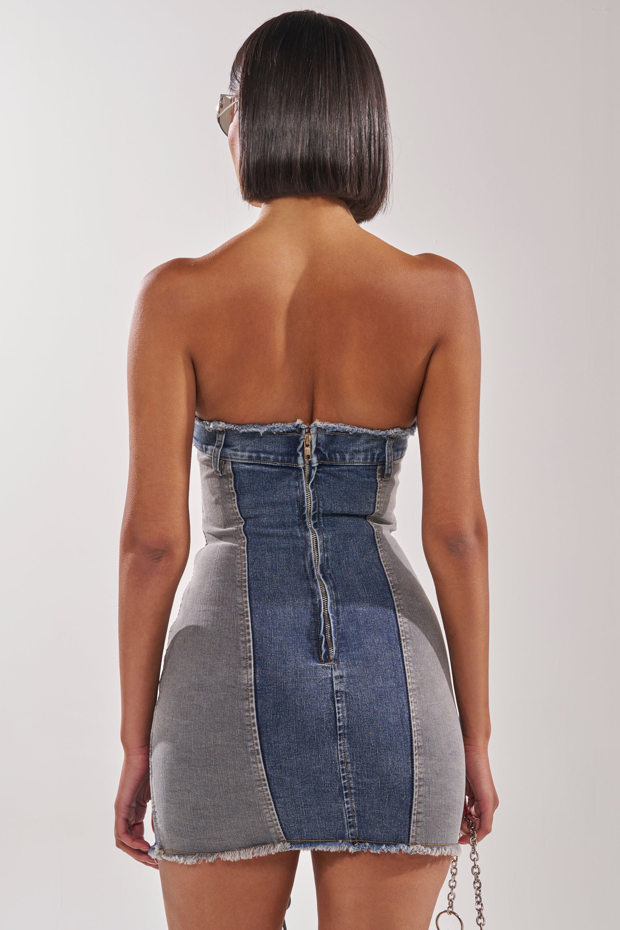 LACED UP MINI DENIM DRESS