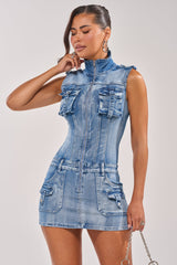 NO CHILL DENIM MINI DRESS
