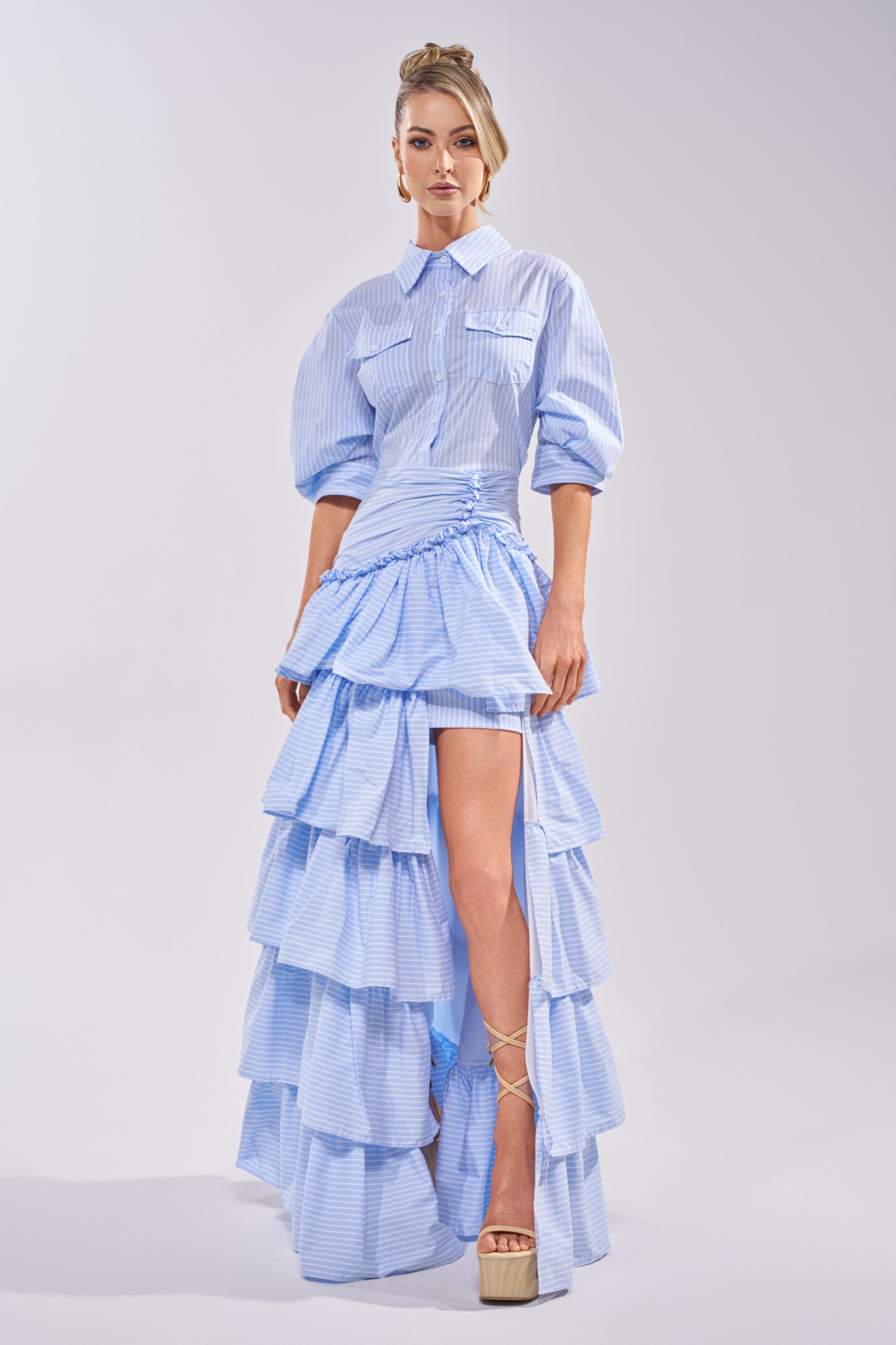 IT'S A DATE POPLIN MAXI DRESS IN BLUE