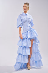 IT'S A DATE POPLIN MAXI DRESS IN BLUE